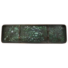 Tiffany Studios New York Pine Needle Pattern Bronze and Slag Glass Pen Tray