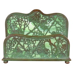 Tiffany Studios New York Grapevine Bronze and Slag Glass Letter Rack