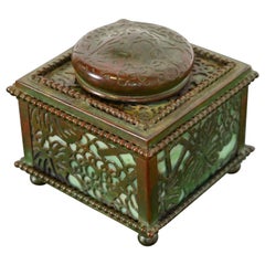 Tiffany Studios New York Grapevine Bronze and Slag Glass Inkwell