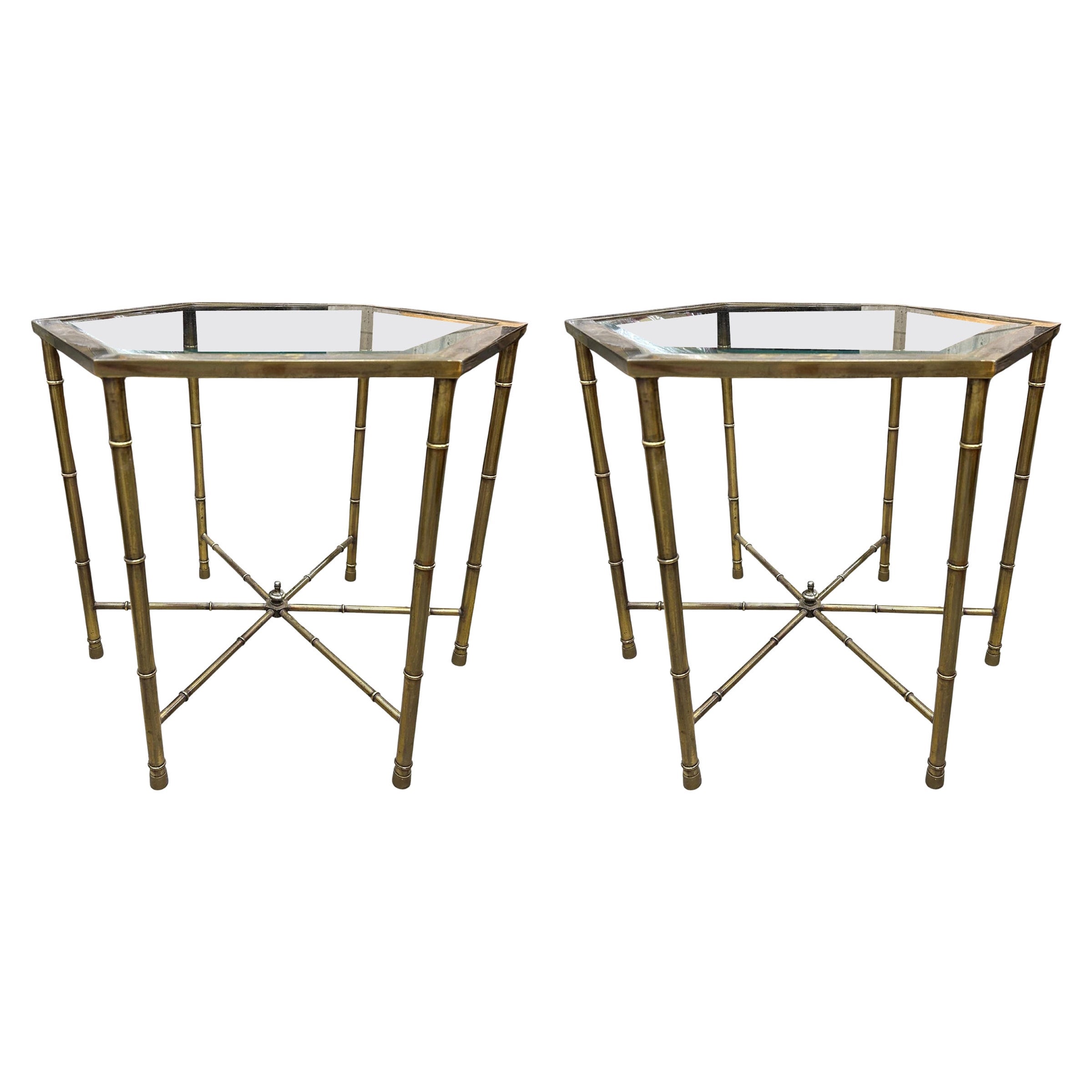 Pair Of Mastercraft Brass Hexagonal Tables