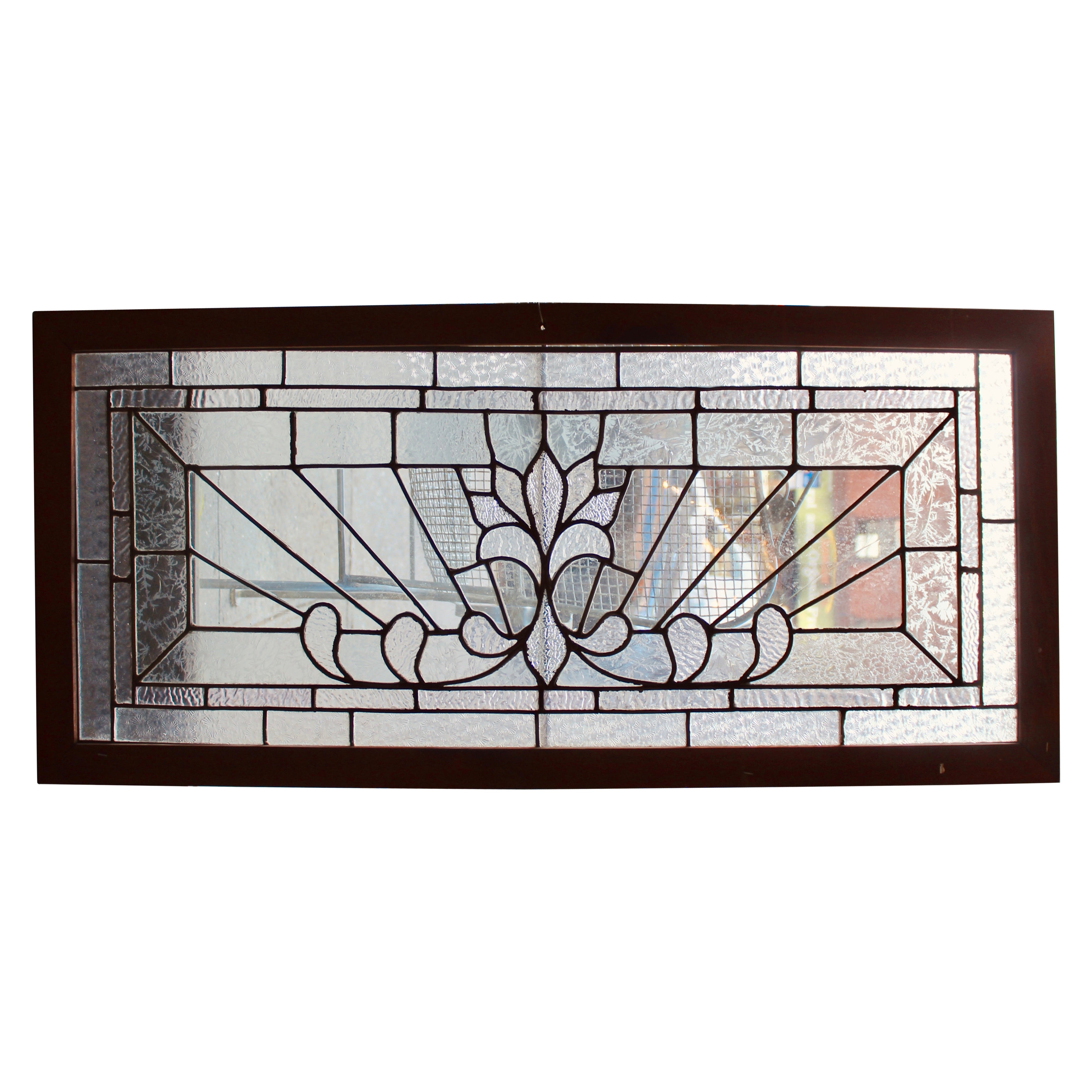 Imposte américaine en verre teinté et biseauté 43" x 20" en vente