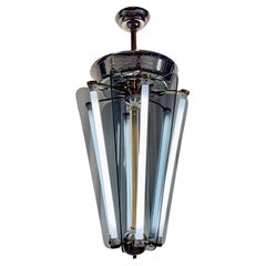 Art Deco Mixed-Metals and Smoked Glass Lantern Style Hanging Light - TWO Avail