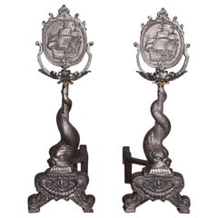 Pareja de morillos americanos de acero pulido y latón, circa 1850