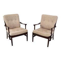 Pair of Mid Century Modern Danish Farstrup Lounge Chairs with Wool Tweed Fabric
