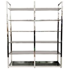 Large Chrome and Glass Bookshelf Etageré