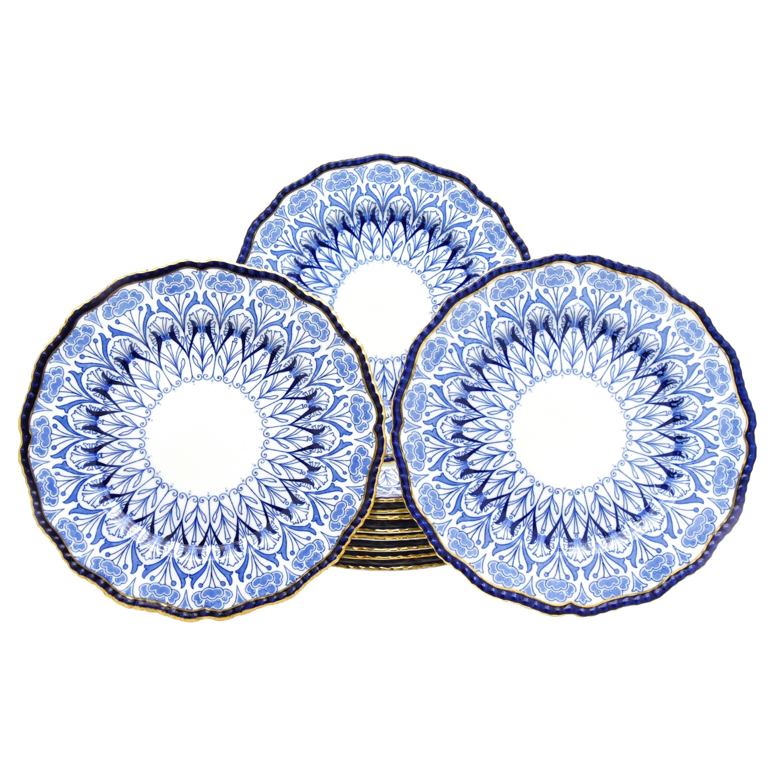 Set of 11 Doulton 19th C. Aesthetic Movement Cobalt Blue Dinner Plates w/ Poppie