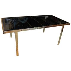 Milo Baughman Brass and Smoke Glass Expandable Dining Table
