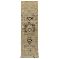 Vintage Turkish Oushak Carpet Runner with Modern Design in Muted Colors