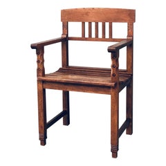Antique Dutch Modernism Design Carved Oak Arm Side Chair, Netherlands 1920's