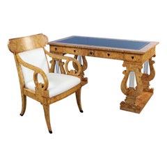Extraordinary Baker Stately Homes Russian Empire Burled Mappa Desk and Chair