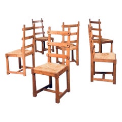 Rustikales brutalistisches Design Eiche Lattenrost Esszimmerstuhl Set, Belgien 1960er Jahre