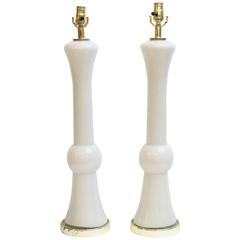 1950s Pair of Mid-Century Modern Murano White Opaline Glass Lamps 9