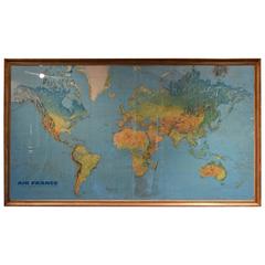 Large Vintage Air France Route Map in Gilded Frame, Signed Massó