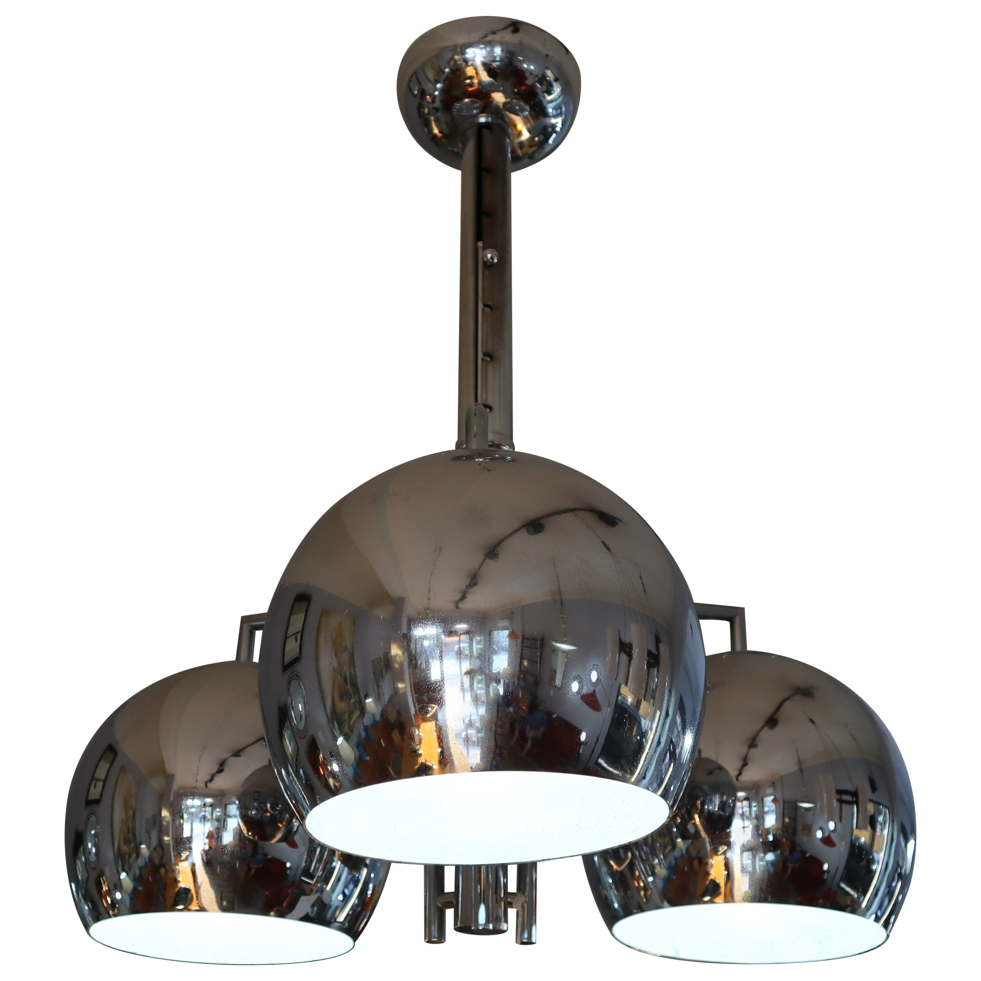 Mid-century modern Chromed sphere chandelier Goffredo Reggiani, Italy, 1970s