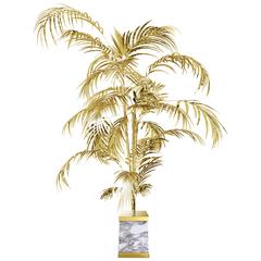 Floor Lamp Palms Tropical in Brass Polished Gold and Carrara Marble Base, 2016