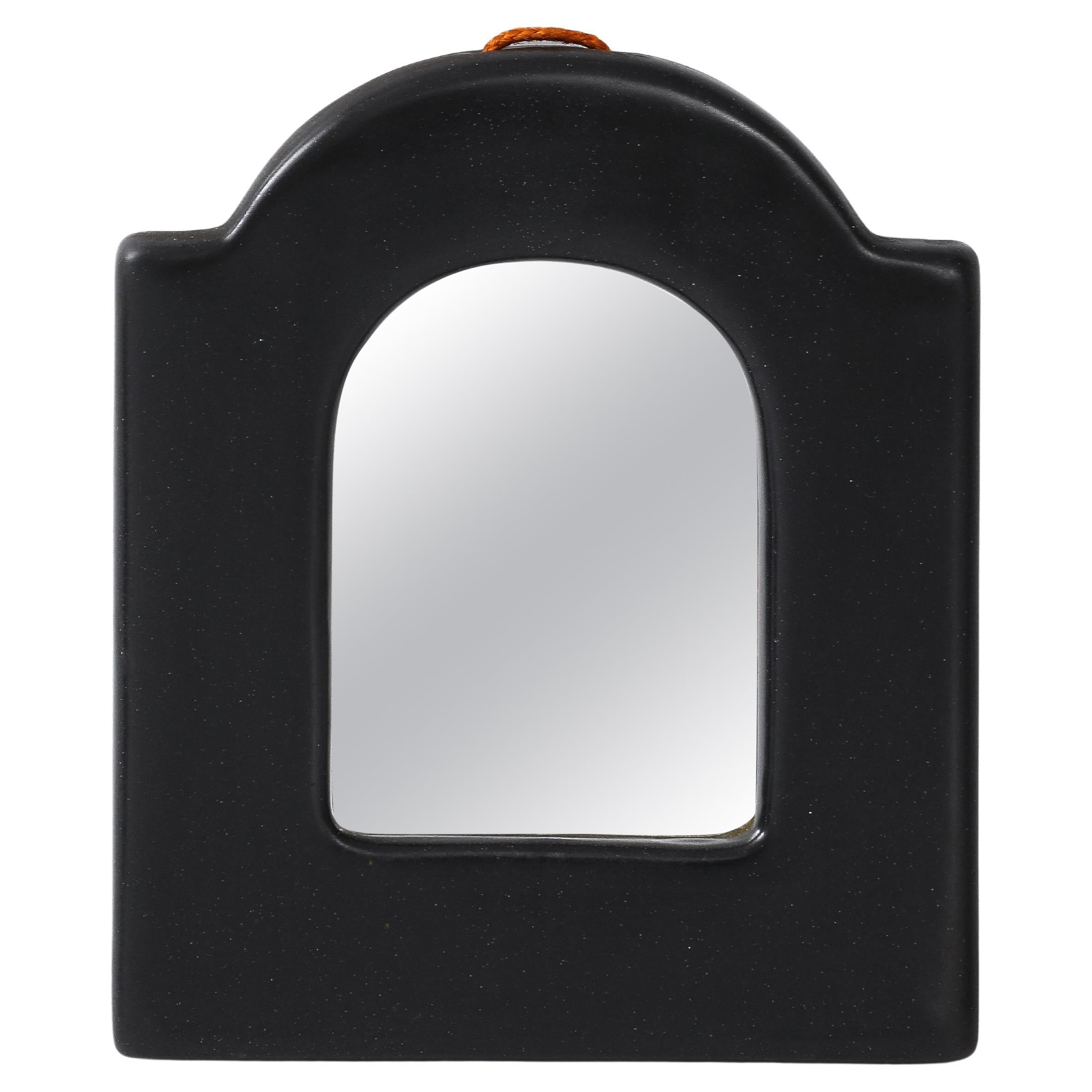 Small Black Ceramic Mirror, France, c. 1950