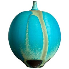 Robins Egg Blue Weed Pot Vase Rose Cabat