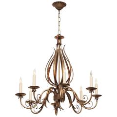 Florentine Gold Finish Style Eight Arm Chandelier with Articulated Leaves