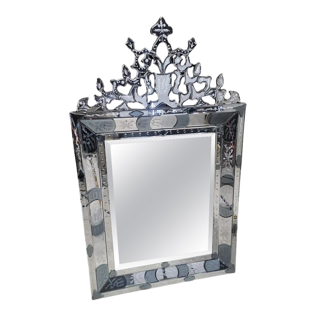 Vintage Venetian Etched And Beveled Wall Mirror