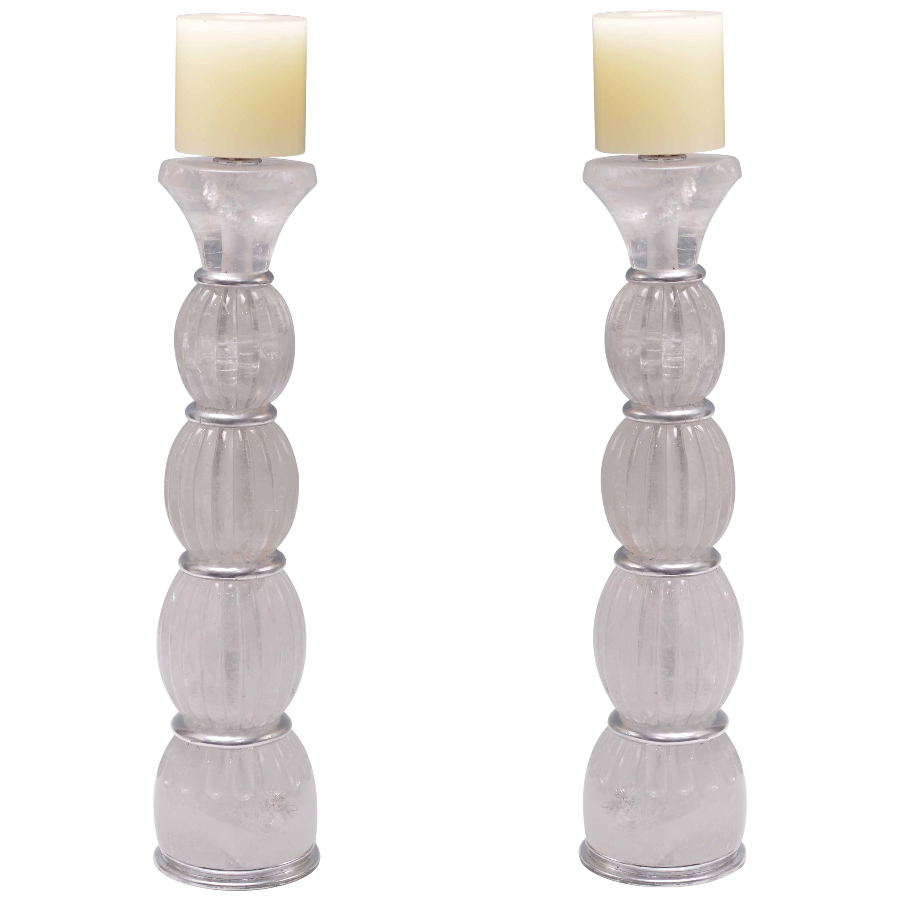 Vintage Pair of Lalique Crystal Candlesticks Candle Holders, France at 1stDibs