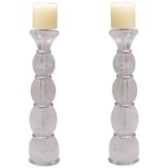 Pair of Contemporary Rock Crystal Quartz Candle Holders 11