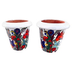 Pareja de Maceteros Vintage Pintados a Mano al Estilo de Villeroy & Boch Acapulco