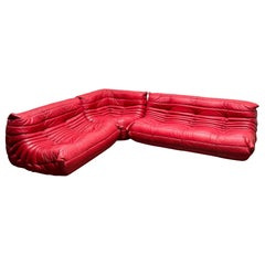 Michel Ducaroy for Ligne Roset Togo Red Leather Sectional Sofa Set