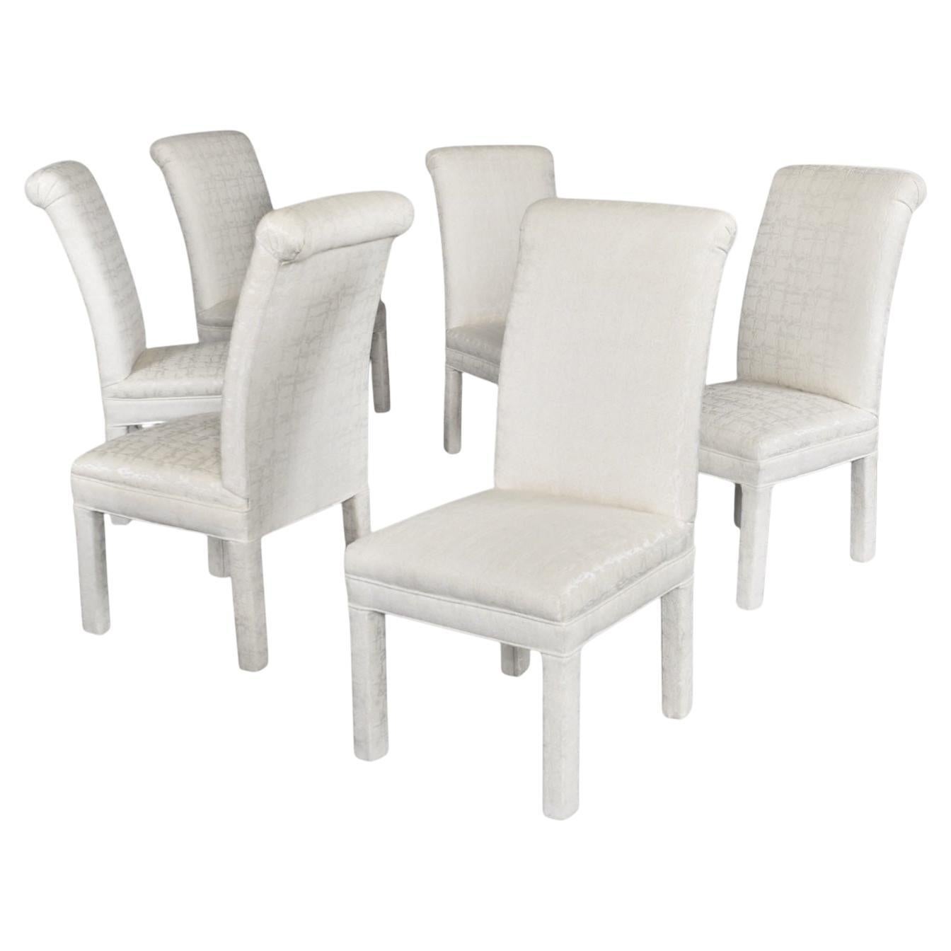 6 Post-Modern White Upholstered High Back Parsons Dining Chairs