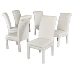 6 Post-Modern White Upholstered High Back Parsons Dining Chairs