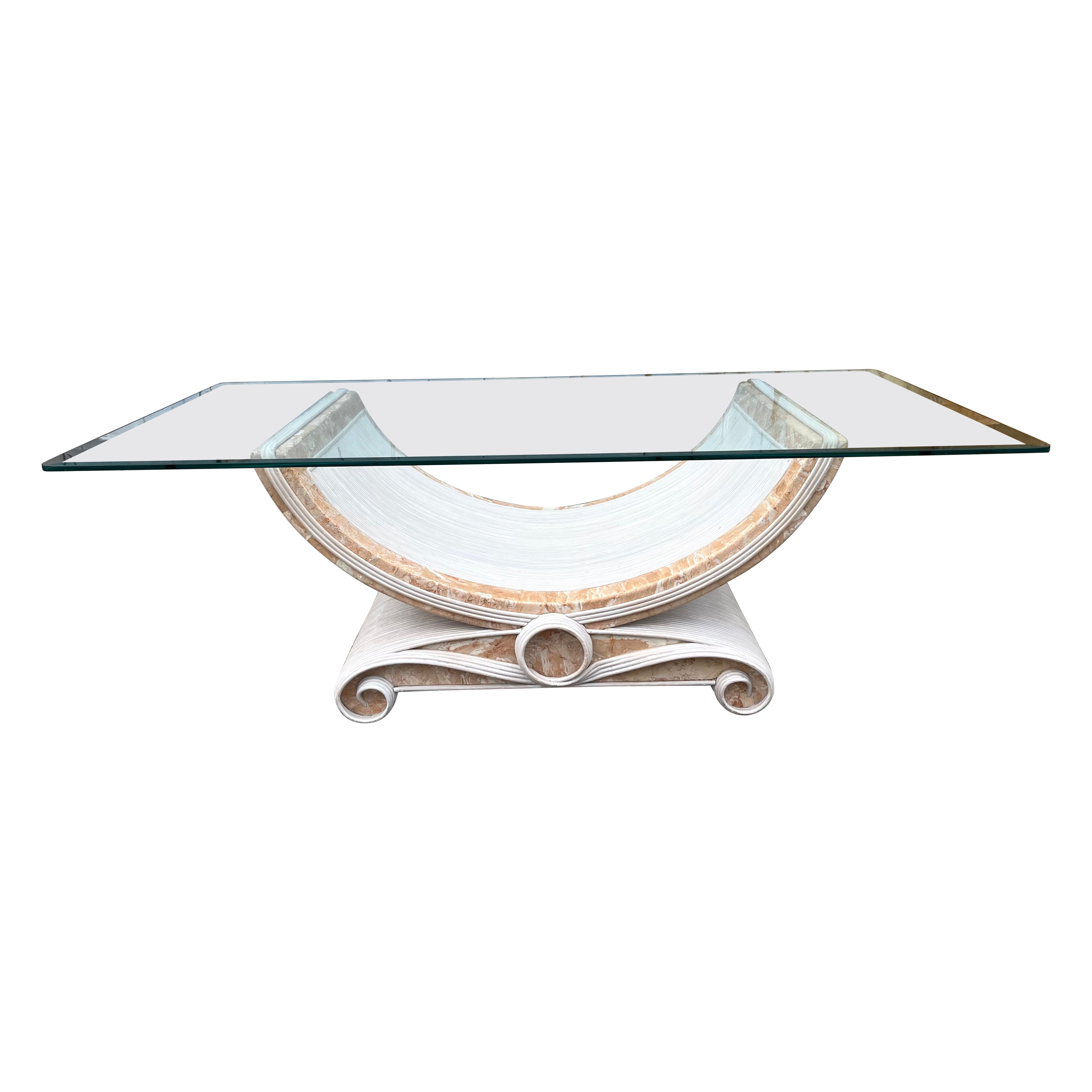 Pencil Reed and Tessellated Stone Coffee Table in the Betty Cobonpue's Manner.