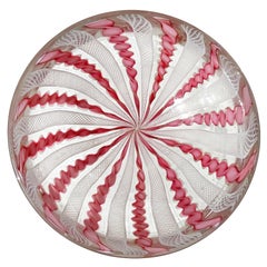 Bol en verre d'art italien de Murano rose, blanc et cuivre avec rubans d'aventurine des Fratelli Toso