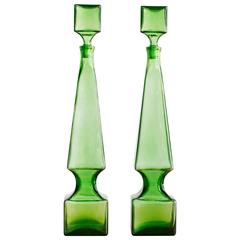 Pair of Tall Mid-Century Italian Glass Decanters