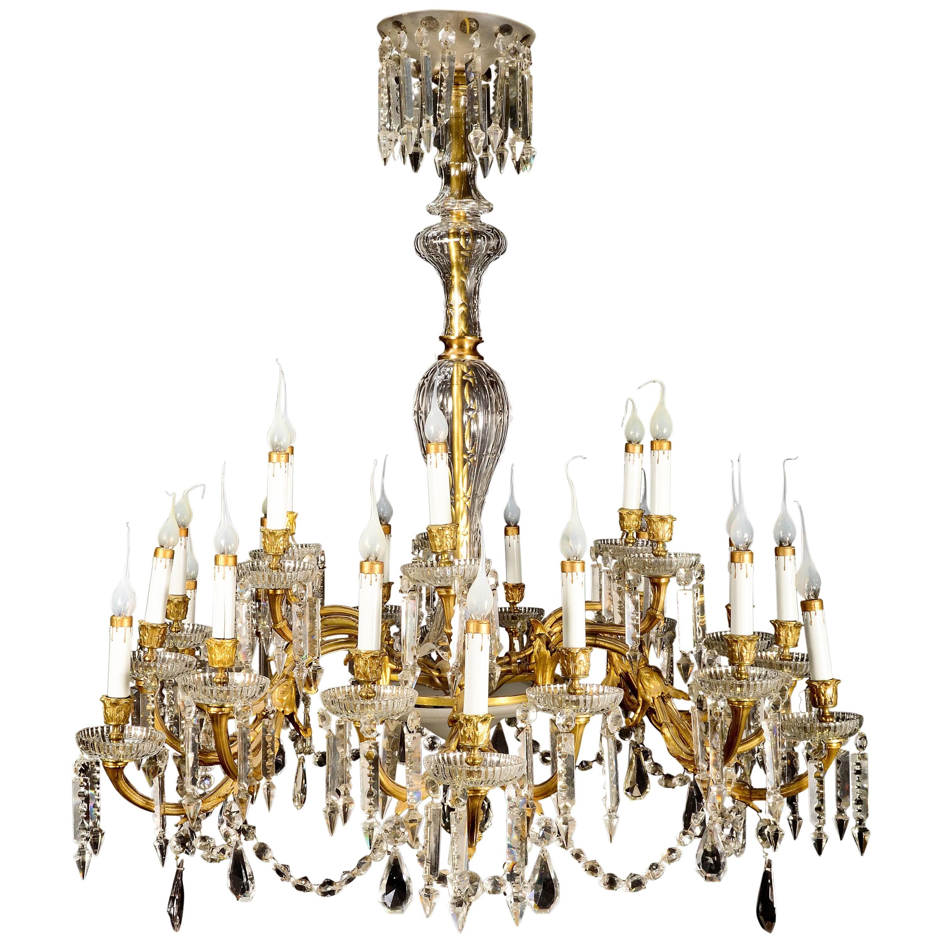 Antique French Louis XVI Style Gilt Bronze and Crystal 24-Arm Chandelier