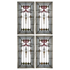 4 antiche finestre neoclassiche francesi di recupero con vetrate a piombo Jewell 38"
