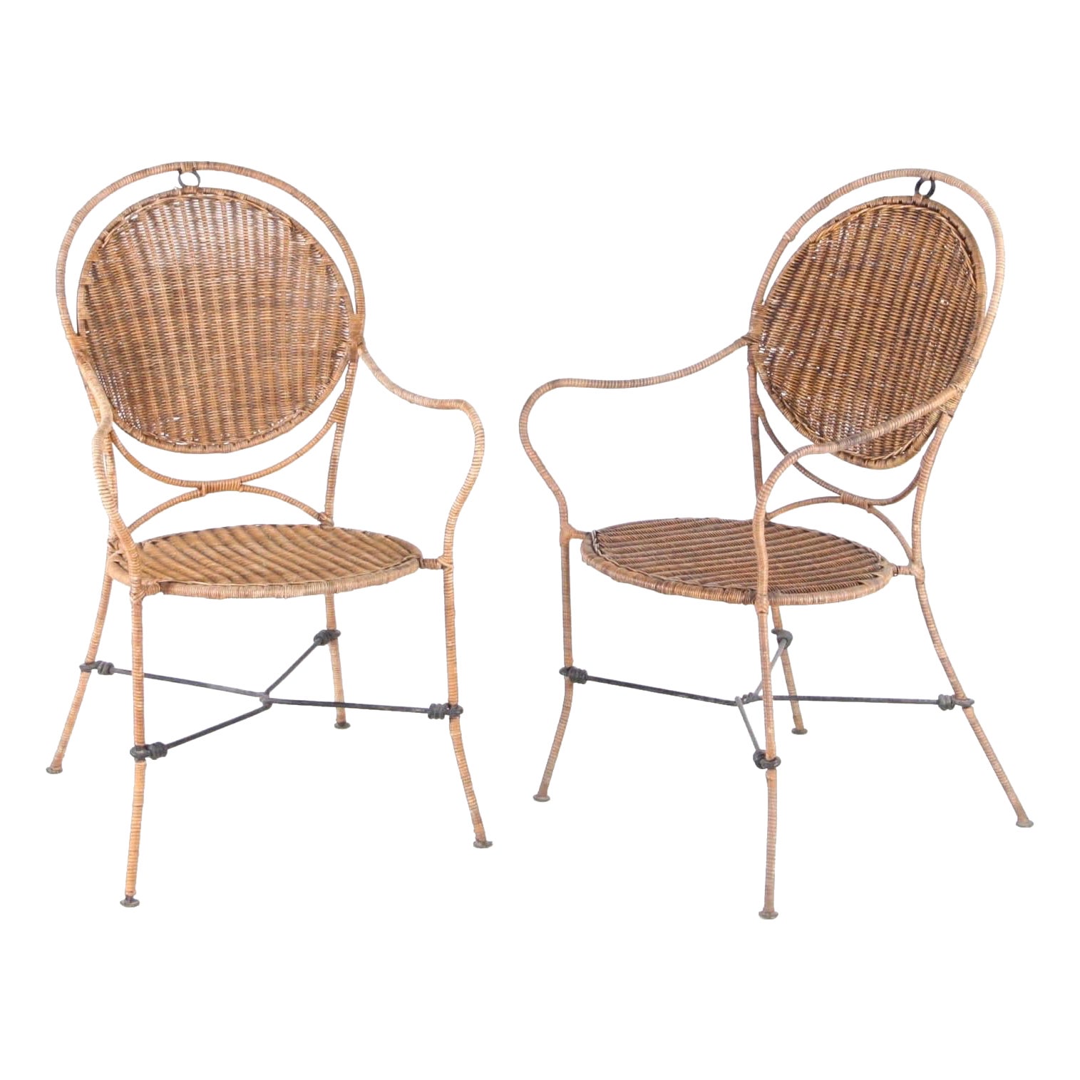 Paar Sessel aus Rattan und Eisen
