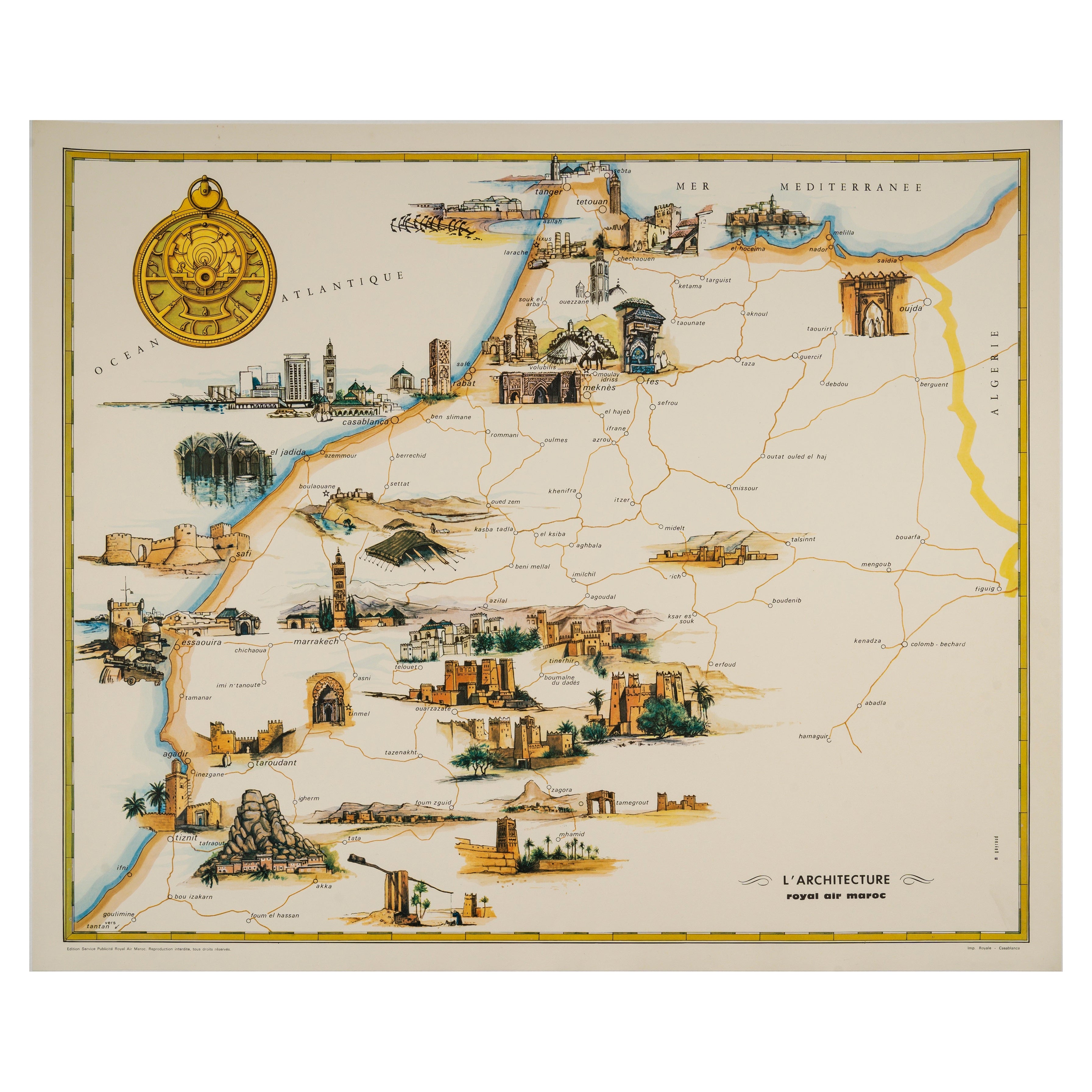 Gayraud, Original-Vintage-Poster, Marokkokarte, Royal Air Maroc, Essaouira, 1950