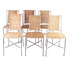 Set of 6 rattan and iron chairs