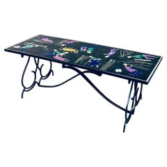 RARE Table de salle à manger en céramique d'artiste du milieu du siècle par Snyers, Belgique, années 1950
