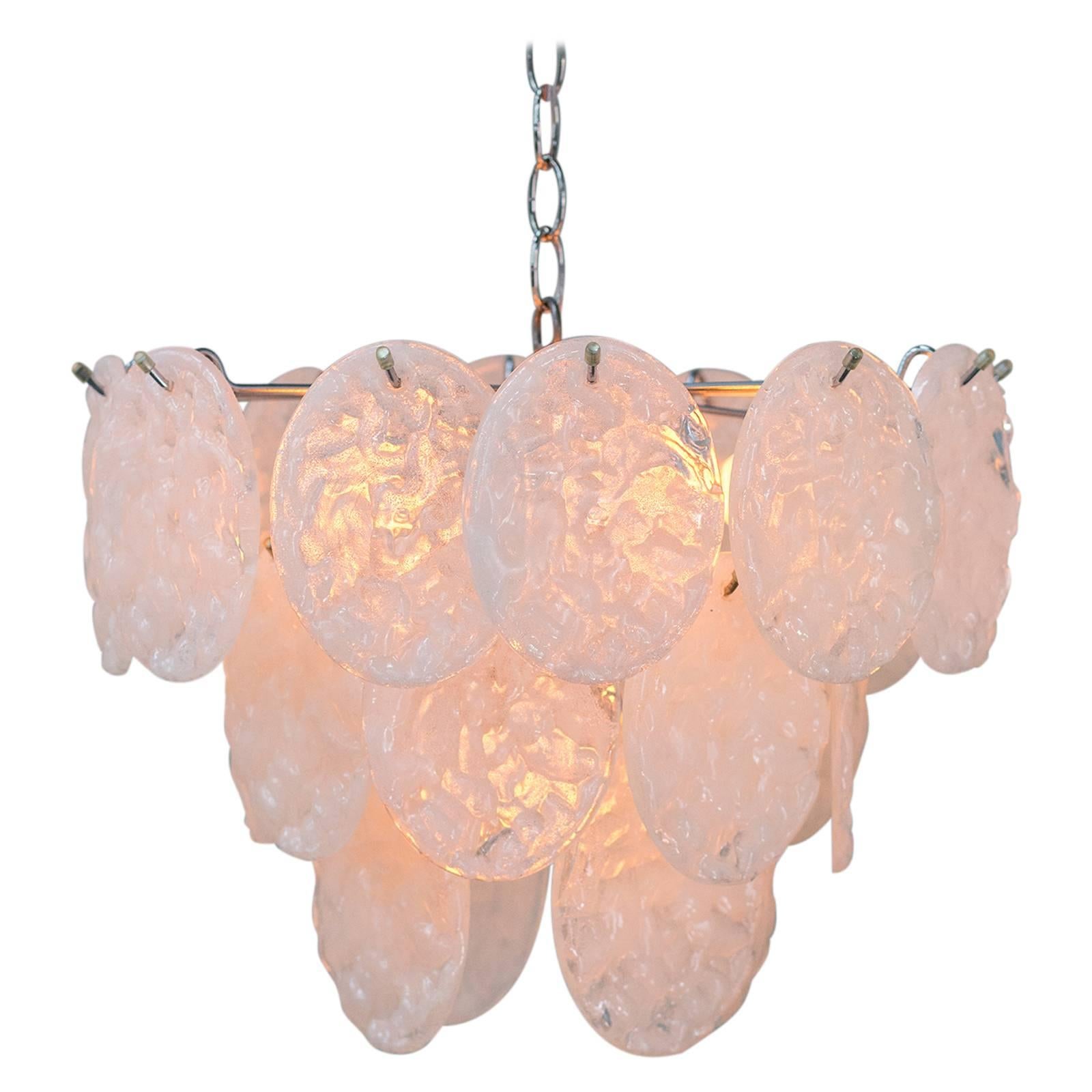 Mazzega Style Italian Modern Chandelier of Oval Translucent Drops, circa 1970