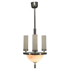 Antique Art Deco Tubular Nickel Plated Chandelier, 1920s, Restored