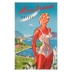 MONTREUX C1960er TRAVEL ADVERTISING Poster, RAYMOND BRENOT