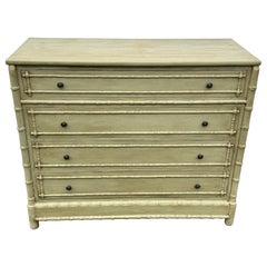 Vintage Large Faux Bamboo Green Painted Four Drawer Chest of Drawers