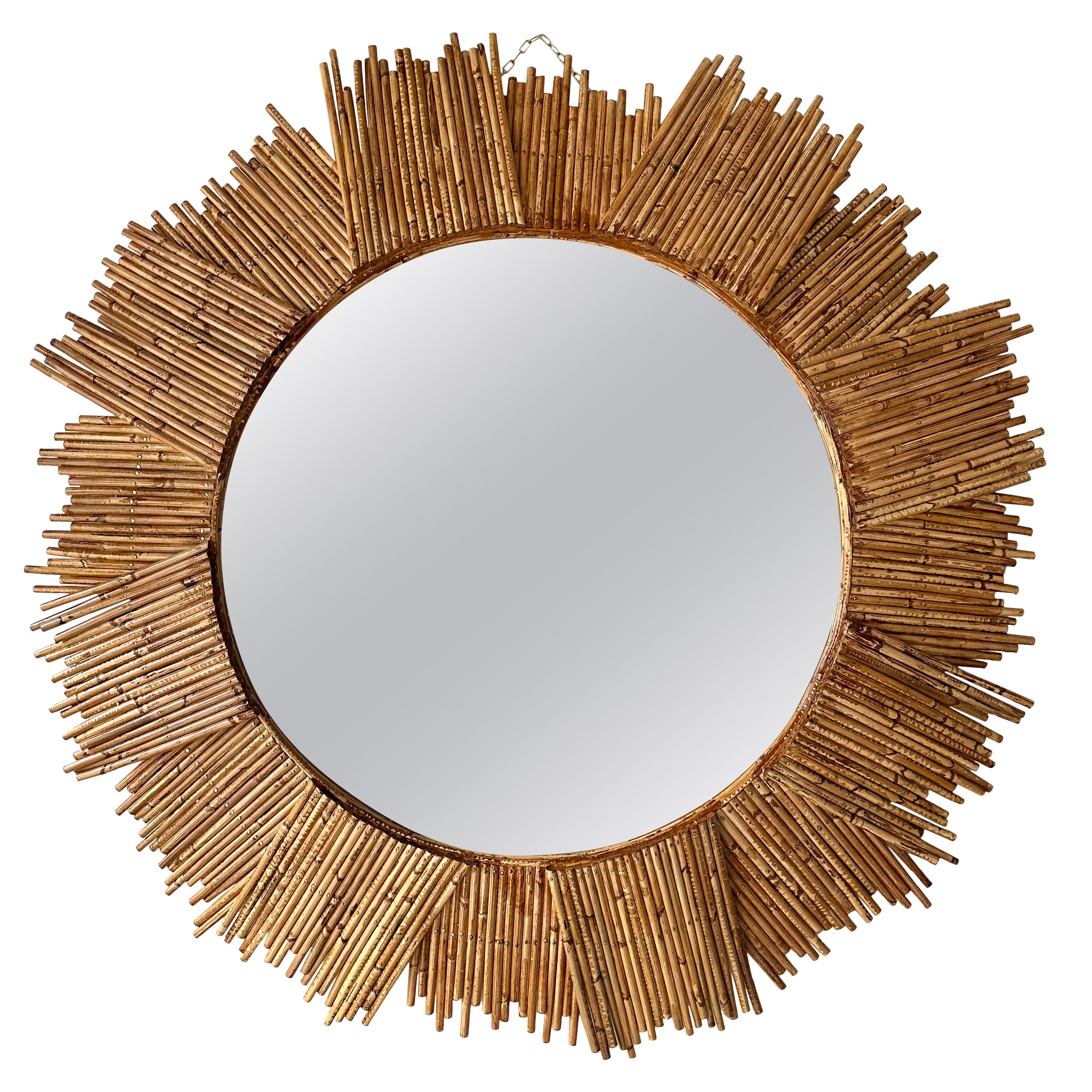 Miroir de soleil en rotin par Vivai del Sud. Italie, 1970