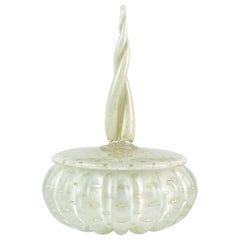 Alfredo Barbini Murano White Gold Spike Top Italian Art Glass Vanity Powder Box