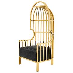 Cage Armchair in Gold Finish and Black Velvet Seat, 2016 5