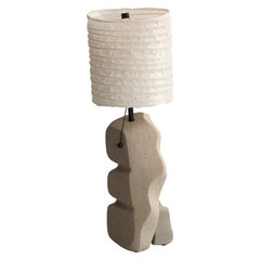 Limestone Lamp 002 – Hand-carved Stone Lamp w/ Washi Paper Shade