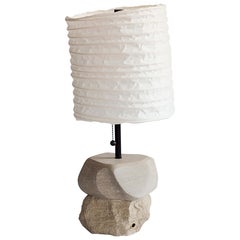 Limestone Lamp 003 – Hand-carved Stone Lamp w/ Washi Paper Shade
