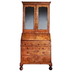 18th Century Queen Anne Burr Walnut Double Dome Bureau Bookcase
