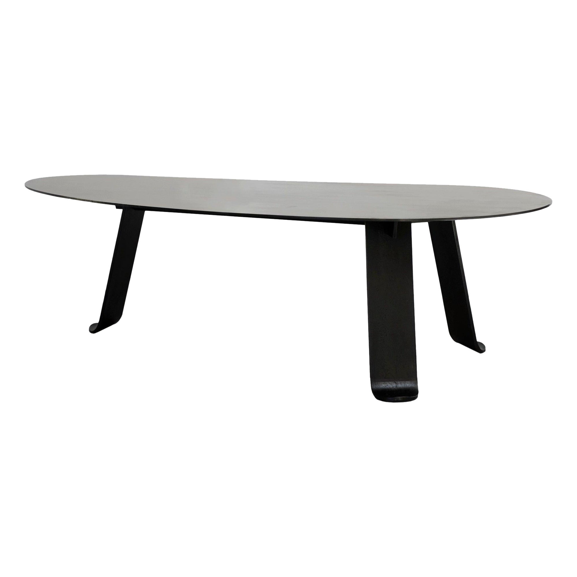 Table de salle à manger/bureau Chrysalis n° 1 en finition zinc d'acier noirci, fabriqué sur commande