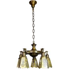 Colonial Revival Pan Fixture with Cut Out Shades, Five-Light